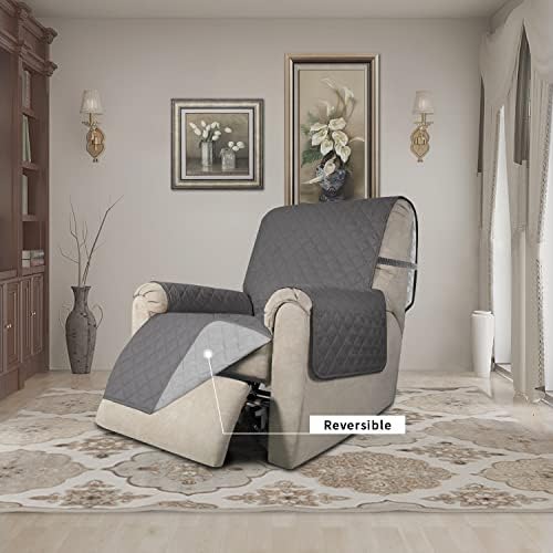 Easy-Going Recliner Chair Slipcover Reversible Sofa Cover Water Resistant Couch Cover Furniture Protector with Elastic Straps for Pets Dog (Recliner 22 inch, Gray/Light Gray) - Image 2