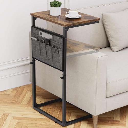 Vagusicc C Shaped End Table, Small Side Table for Couch, Adjustable Height Sofa Table with Metal Frame for Living Room, 33'' Tall Side Table for Couch, Bedroom, Bedside, Rustic Brown and Black by Vagusicc