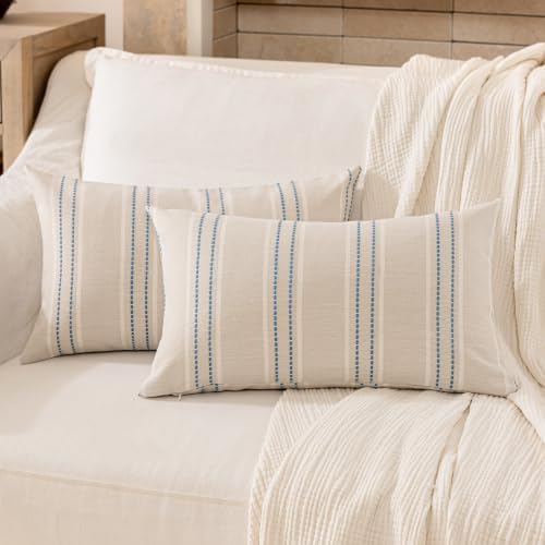 Hckot Stripe Throw Pillow Covers 12x24 Lumbar Lake Blue Pillow Covers - Image 2