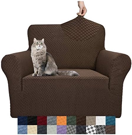 YEMYHOM Couch Cover Latest Jacquard Design High Stretch Sofa Chair Covers for Living Room, Pet Dog Cat Proof Armchair Slipcover Non Slip Magic Elastic Furniture Protector (Small, Dark Coffee) by YEMYHOM
