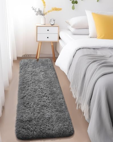 Ophanie 2x6 Washable Runner Rug for Hallway,Non-Slip Fluffy Soft Bedside Rugs, Bedroom Living Room Grey Shaggy Gray Carpet for Kids Girls Boys Dorm Nursery Home Decor Aesthetic - Image 2