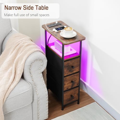 LOAKEKEL Narrow End Table with Charging Station, Small Nightstand - Image 4