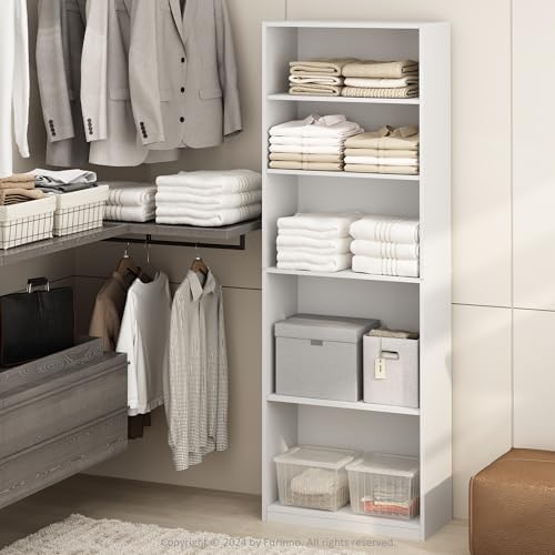 Furinno Reed Closet Organizers and Storage, 5-Tier Closet Organizer, Open Shelf Closet Storage, for Wardrobe, Bedroom, Living Room, White by Furinno-FitsYourSpaceFitsYourBudget
