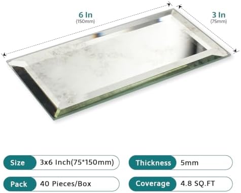 Peel and Stick Mirror Tiles, 3x6 Inch Beveled Mirror Tile Light Antique for Kitchen Bathroom Wall 40 Pcs - Image 3