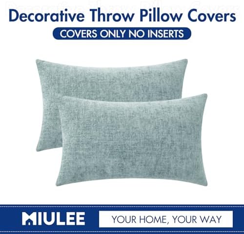 MIULEE Soft Chenille Lumbar Throw Pillow Covers Light Blue 12x20 Pack of 2 - Image 6