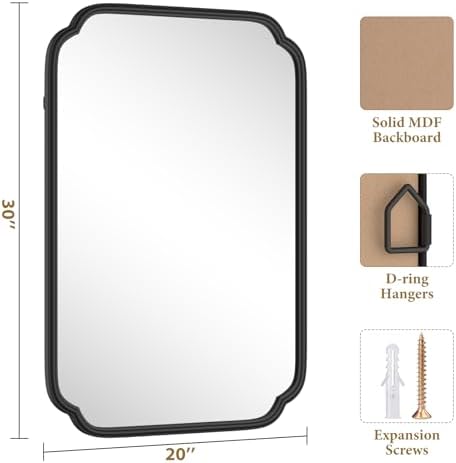 Ferytange Black Bathroom Mirror for Over Sink 20" x 30" Modern Rounded Rectangle Bathroom Vanity Mirror with Metal Framed Wall Mounted Decorative Mirror (Horizontal/Vertical) - Image 4
