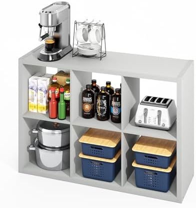 Furinno HERMITE Kitchen Island, 6-Cube Coffee Bar, Extra Thick Kitchen Storage, Bakers Rack, for Pantry Organizers and Storage, Kitchen Organization, Light Grey - Image 5