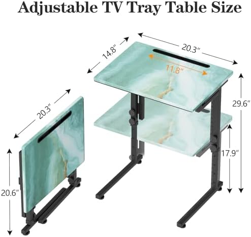 Adjustable Folding TV Tray, C-Shaped Foldable Table, No assembly(Sea Blue) - Image 2