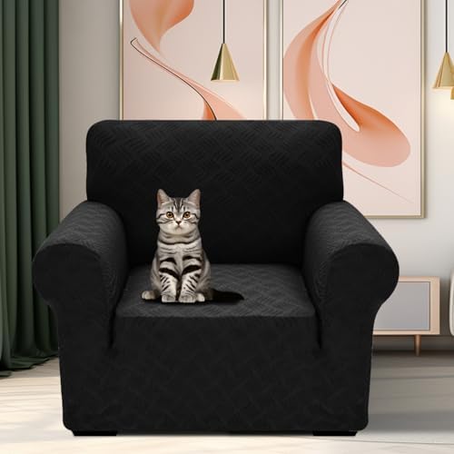 YEMYHOM Couch Cover Latest Jacquard Design High Stretch Sofa Chair Covers for Living Room, Pet Dog Cat Proof Armchair Slipcover Non Slip Magic Elastic Furniture Protector (Small, Leaf Patten Black) - Image 2