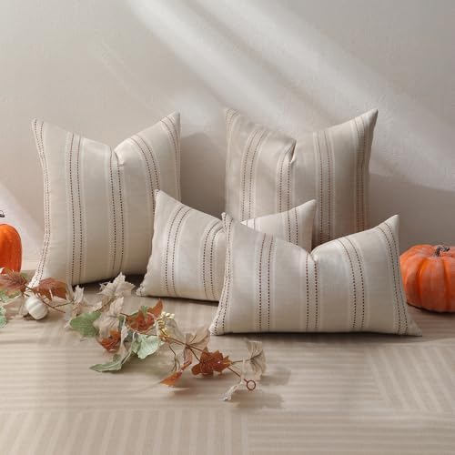 Hckot Fall Throw Pillow Covers 18x18 Set of 2 Striped Pillow Covers Caramel - Image 5