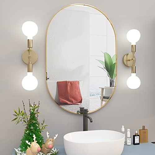 Oval Bathroom Mirror Capsule Wall Vanity Mirror, 20"x30" Pill Mirrors Wall Mounted Mirror, Large Modern Mirror with Gold Metal Frame, Decor for Entryway, Bedroom, Living Room - Image 5