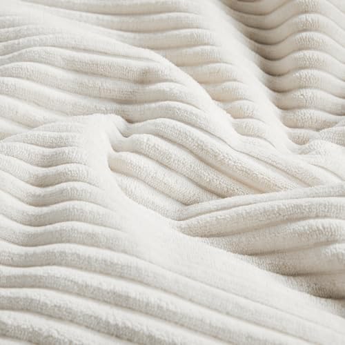 Fancy Homi 2 Packs Cream White Euro Decorative Throw Pillow Covers 26x26 Inch for Couch Bed Sofa, Farmhouse Boho Home Decor, Soft Corss Corduroy Patchwork Textured Square Cushion Case 66x66 cm - Image 5