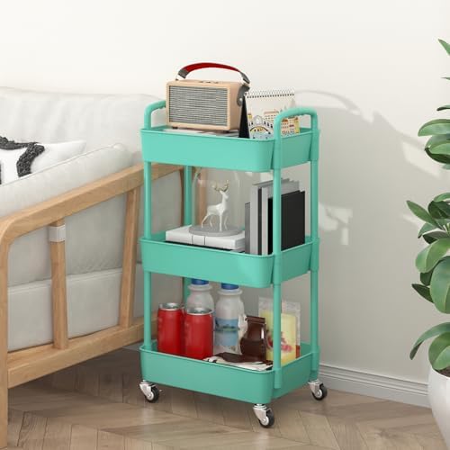Sywhitta 3-Tier Plastic Rolling Utility Cart with Wheels for Storage, Green - Image 5