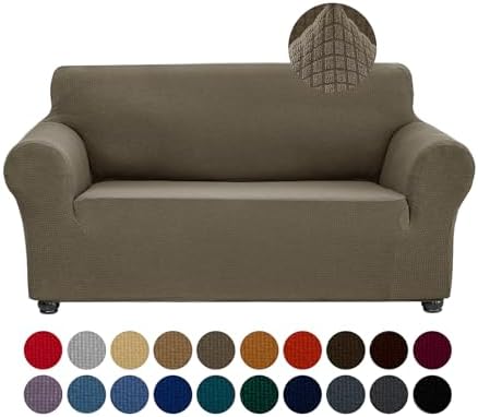 Joccun Stretch Loveseat Couch Cover Slipcover, 1-Piece Sofa Cover for 2 Cushion Couch Spandex Jacquard Washable Furniture Protector Cover for Living Room,Kids,Pets（Loveseat,Fossil） by Joccun
