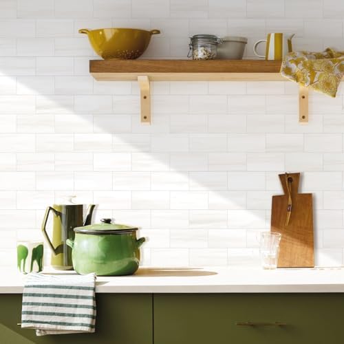 Vamos Tile 100-Piece Glossy Dolomite White Peel and Stick Backsplash Tile,3''x6'' PVC Subway Tile with White Grout, Stick on Backsplash for Kitchen/Bathroom/Fireplace - Image 3