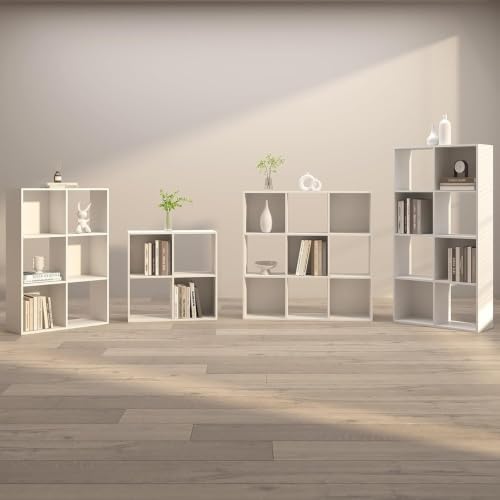 4-Cube Bookshelf, Open Back Storage Shelves, Heavy Duty Wood Cubby Organizer for Small Spaces, Dorm Room Apartment Office, Unit for Book Toy Record Player Display (White, 4-Cube) - Image 3