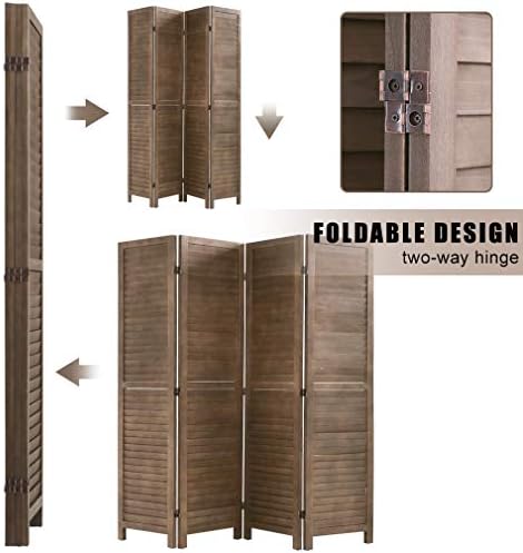 4 Panel Wood Room Divider 5.75 Ft Tall Privacy Wall Divider 68.9" x 15.75" Each Panel Folding Wood Screen for Home Office Bedroom Restaurant （Brown） - Image 3