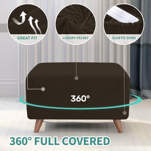 MAXIJIN Velvet Ottoman Slipcover Oversized Stretch Square Rectangle Footstool Slipcover Folding Storage Ottoman Covers for Living Room with Elastic Bottom (Ottoman X-Large, Dark Coffee) - Image 4