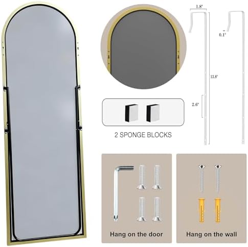 50"x 17" Full Length Door Mirror with Stand, Full Body Mirror, Gold - Image 5