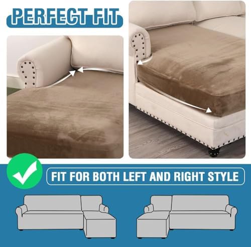 H.VERSAILTEX Velvet Stretch Individual Chaise Cover Sectional Couch Covers for L Shaped Sofa Both Left/Right Furniture Protector Seat Cushion Sofa Cover (1 Piece Chaise Cover, Camel) - Image 6