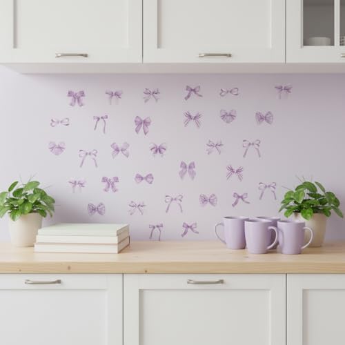 60Pcs Watercolor Bowtie Wall Stickers - Coquette Aesthetic Vinyl Decals for Room Decor in Light Pink, Sky Blue, Mint Green, Lavender Peel and Stick Nursery, Bedroom, Kindergarten Wall Art (Purple) - Image 5