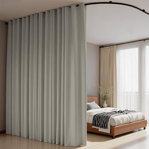 Room Divider Curtains Flexible Ceiling Tracks set Curtain track Ceiling Mount Blackout Curtain for Living Room Bedroom Ceiling Curtain Rod Privacy Dividers Panel W100xH84 Light Grey Drape&Black rail - Image 6