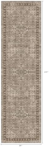 3x10 Washable Hallway Runner Rug, Vintage Non-Slip Low Pile Rugs Brown - Image 2
