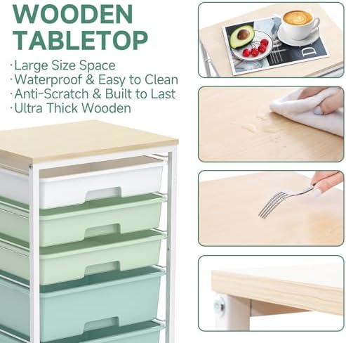 SYKIARIOL Rolling Cart with Drawers,5 Drawers Storage Cart,Light Green - Image 6