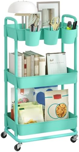 JIUYOTREE 3-Tier Plastic Rolling Storage Cart Utility Cart Green by JIUYOTREE