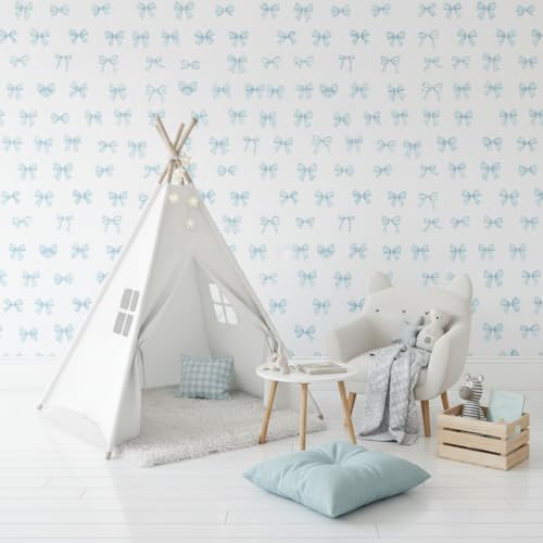 60Pcs Watercolor Bowtie Wall Stickers - Coquette Aesthetic Vinyl Decals for Room Decor in Light Pink, Sky Blue, Mint Green, Lavender Peel and Stick Nursery, Bedroom, Kindergarten Wall Art (Blue) - Image 6