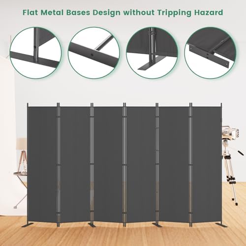 Helios&Hestia 6-Panel 6 ft Tall Indoor Folding Room Divider, Portable Privacy Screen, Freestanding Partition Separator, Temporary Wall Separation for Bedroom, Office, 120" W X 71" H, Dark Grey - Image 5