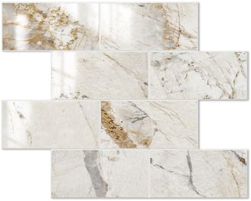 STICKGOO 10-Sheet Backsplash Peel and Stick Subway Tile(Thicker Design, Glossy Pandora Marble) by STICKGOO
