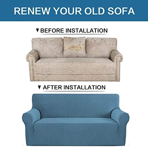H.VERSAILTEX Stretch Sofa Covers Couch Covers for 2 Cushion Couch Sofa Pet Friendly with Elastic Bottom, Textured Checked Jacquard Fabric(Loveseat 58"-70" Wide, Dusty Blue) - Image 6