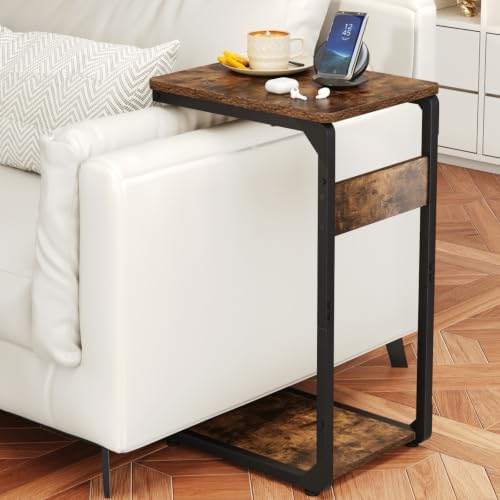 Wood Pedestal Small Sofa Side Table for Couch, C Shaped End Table ET-YB-BR1 - Image 6