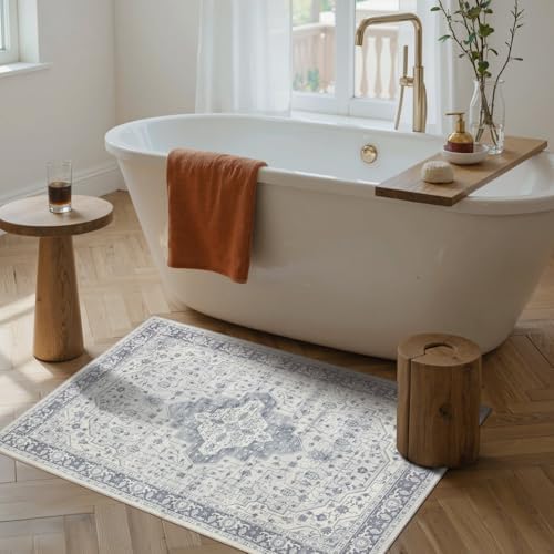 2x3 Blue Washable Entryway Rug,Small Door Mat for Bathroom Kitchen - Image 3