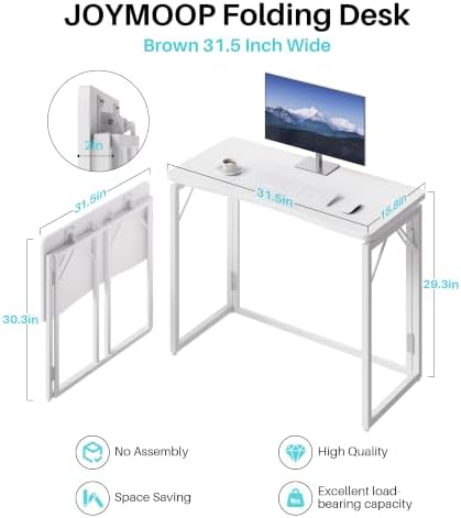 JOYMOOP 31.5" White Folding Desk, No Assembly, Wooden Top, Small Size - Image 3
