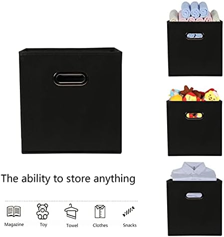 Yunkeeeper storage bins Cubes, Fabric Cube Organizer with Handle, Foldable Cube Bins for Cloth or Accessary Storage, 11x11x11, Set of 6, (black) - Image 3