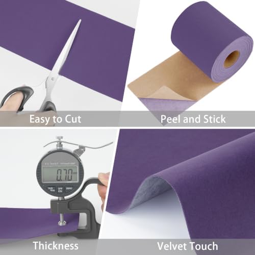 WESTICK Purple Mirror Frame Borders Soft Peel and Stick Mirror Tape Velvet Wallpaper Border for Bathroom Self Adhesive Decorative Bulletin Board Border for Classroom Office Bedroom Decor 3.9" x 394" - Image 2