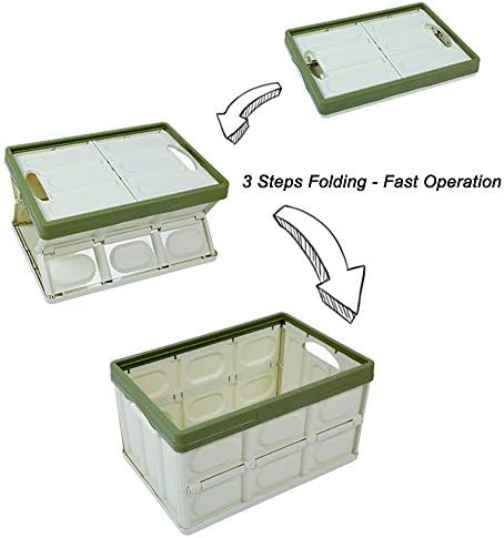 Lidded Storage Bins 2 Pack 30L Collapsible Storage Box Crates Plastic Tote Storage Box Container Stackable Folding Utility Crates for Clothes Books Snack Shoe Bag and Grocery Storage Bin-Green - Image 4