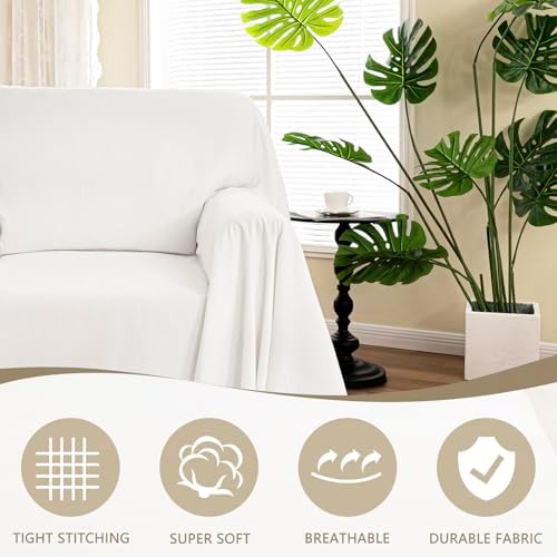 MYSKY HOME Chair Couch Covers - Sectional Couch Covers for Pet, Non Slip Soft Couch Cover, Washable Furniture Protector with Tassel Sofa Throws, Living Room, 71"x91", White - Image 2