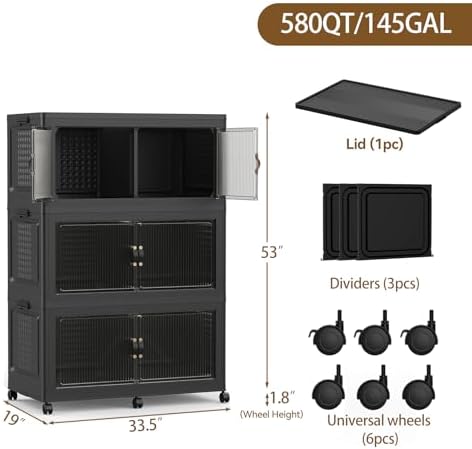 SAILUN 579Qt Stackable Storage Bins,Storage Cabinet with a Lid,3 Pack Black - Image 4