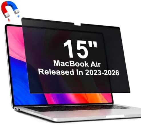 GMOC Magnetic Privacy Screen for MacBook Air 15 Inch (2023-2026, M2 M3 M4 M5), Removable Anti Glare Matte Filter for 15.3” Laptop, Blue Light Blocking Computer Privacy Screen Protector by Unknown