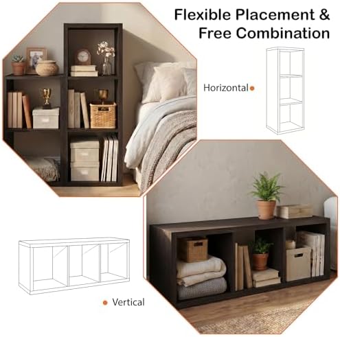 WannabeMyself【2026 Wooden Thick Frame】 3 Cube Storage Organizer with Anti-Tipping Kits, Reversible Open Back Book Shelf,Bookcase for Living Room,Bedroom,Entrance Hall,Office,11.6×36.3×13.1,Chocolate - Image 4