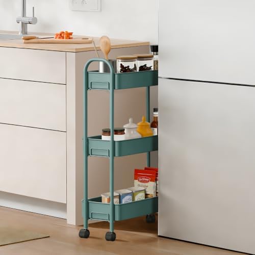 Slim Rolling Cart, Metal Frame Utility Rolling 3-Tier Narrow Storage Cart - Image 3