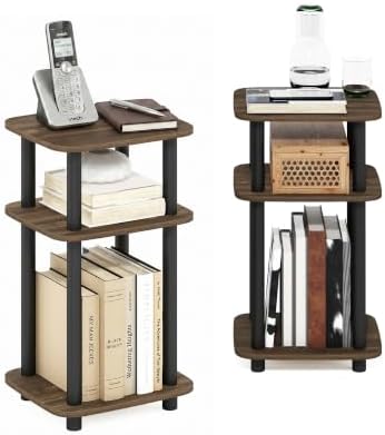 Furinno JUST 3-Tier Telephone Table Set of 2, Turn-N-Tube Toolless Side Table with Open Shelf, Round Curve Corner Night Stand, Bedside Table, for Living Room, Bedroom, Columbia Walnut by Furinno-FitsYourSpaceFitsYourBudget