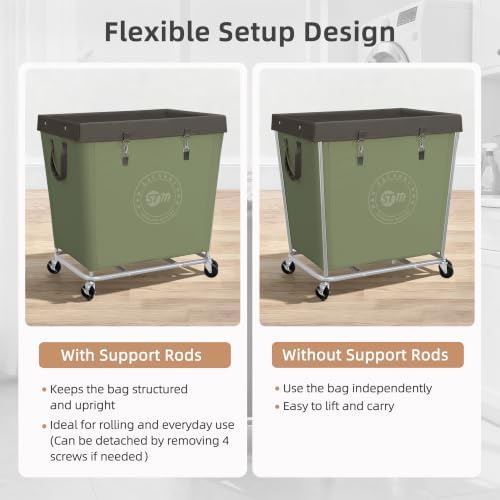 STORAGE MANIAC Commercial Laundry Hamper with Heavy Duty Steel Frame, 320 L Industrial Laundry Basket Cart with Wheels for Hotel, Home, Laundry Room, 31.7''L x 19.3''W x 30.91''H, Large Green - Image 6