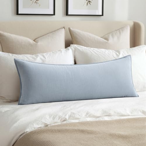 MIULEE Decorative Linen Lumbar Pillow Cover 14x36 Inch Light Blue by MIULEE