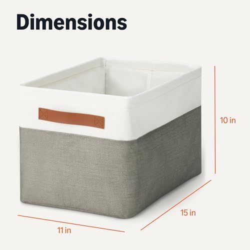Amazon Basics Collapsible Storage Bins with Faux Leather Handles, Foldable Organizing Containers for Closet, Charcoal, Large, 3-Pack - Image 5