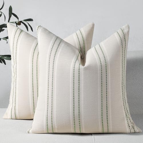 Hckot Sage Green Throw Pillow Covers 20x20 Set of 2 Striped Pillow Covers by Hckot