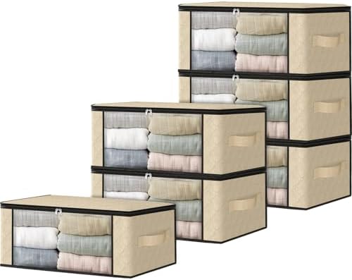 HomeHacks 6-Pack Clothes Organizer Storage Bags, 35L Storage Bins, Beige by HomeHacks